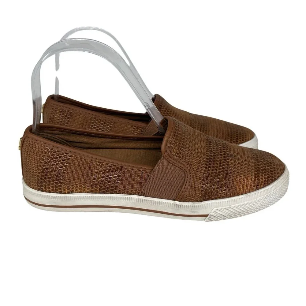 Lauren Ralph Lauren Women 6.5 Brown Woven Textured Casual Jinny Slip-On Sneakers